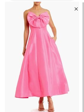 Mac Duggal Strapless A-Line Tea Length Statement Bow Midi Dress Candy Pink